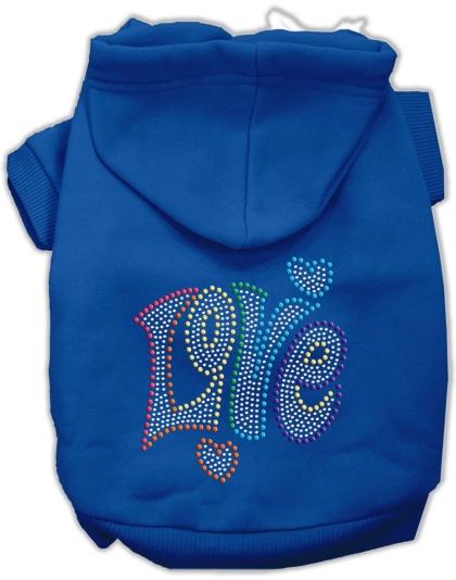 Technicolor Love Rhinestone Pet Hoodie Blue Lg