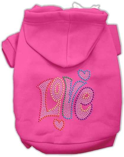 Technicolor Love Rhinestone Pet Hoodie Bright Pink Lg
