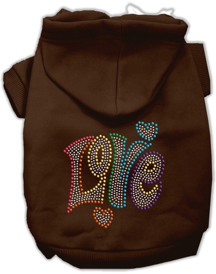 Technicolor Love Rhinestone Pet Hoodie Brown Lg