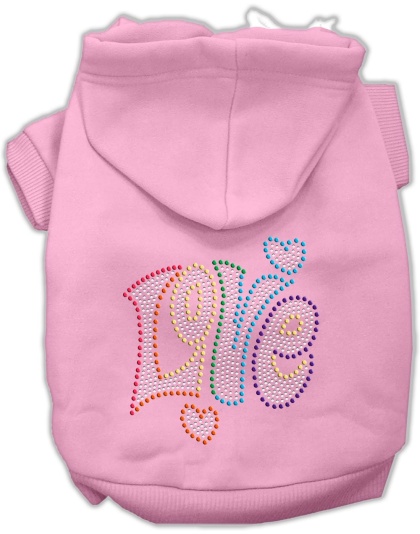 Technicolor Love Rhinestone Pet Hoodie Light Pink Lg