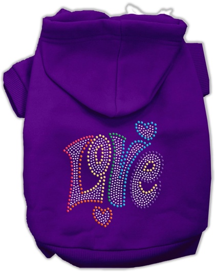 Technicolor Love Rhinestone Pet Hoodie Purple Lg