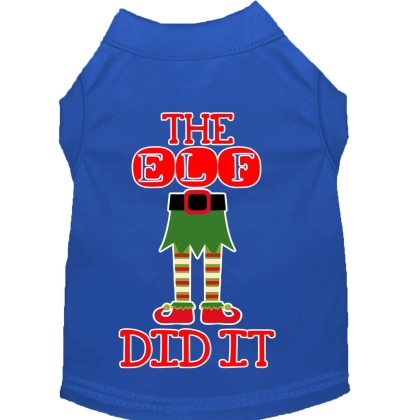 The Elf Did It Screen Print Dog Shirt Blue Lg