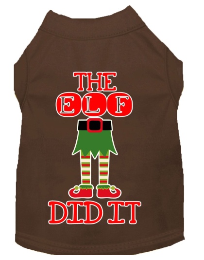 The Elf Did It Screen Print Dog Shirt Brown Lg