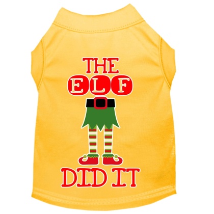 The Elf Did It Screen Print Dog Shirt Yellow Lg