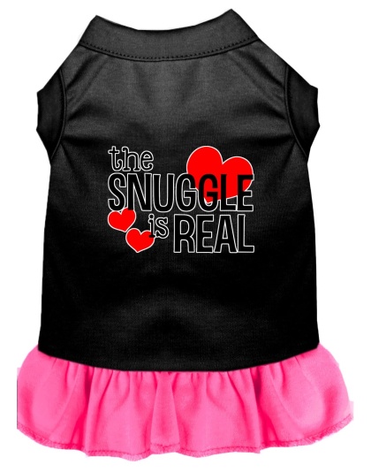 The Snuggle is Real Screen Print Dog Dress Black with Bright Pink Lg