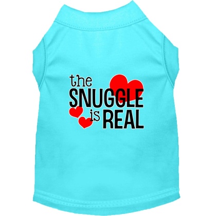 The Snuggle is Real Screen Print Dog Shirt Aqua Lg