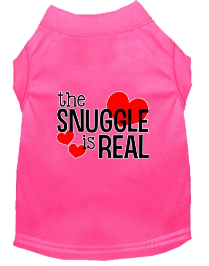 The Snuggle is Real Screen Print Dog Shirt Bright Pink Lg