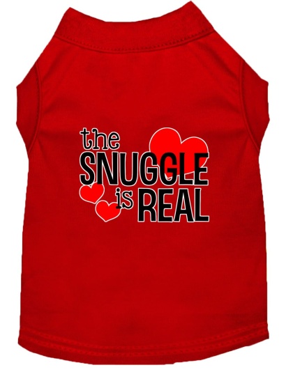 The Snuggle is Real Screen Print Dog Shirt Red Lg