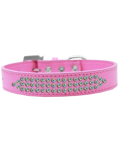Three Row AB Crystal Dog Collar Bright Pink Size 12