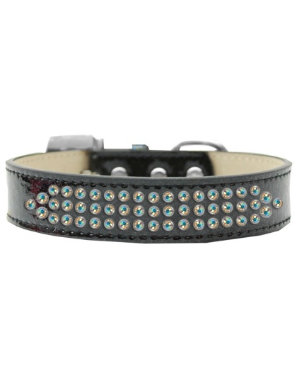 Three Row AB Crystal Ice Cream Dog Collar Black Size 12