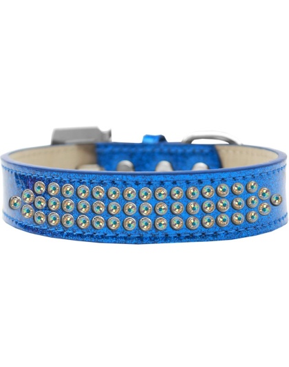Three Row AB Crystal Ice Cream Dog Collar Blue Size 12