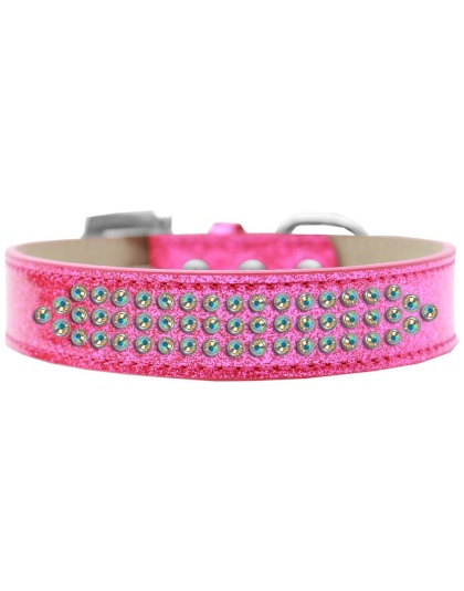 Three Row AB Crystal Ice Cream Dog Collar Pink Size 12