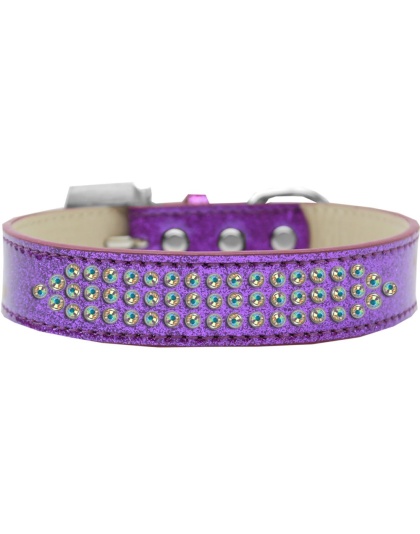 Three Row AB Crystal Ice Cream Dog Collar Purple Size 12