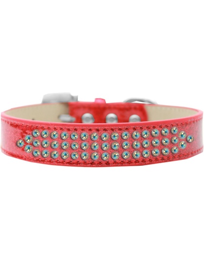 Three Row AB Crystal Ice Cream Dog Collar Red Size 12