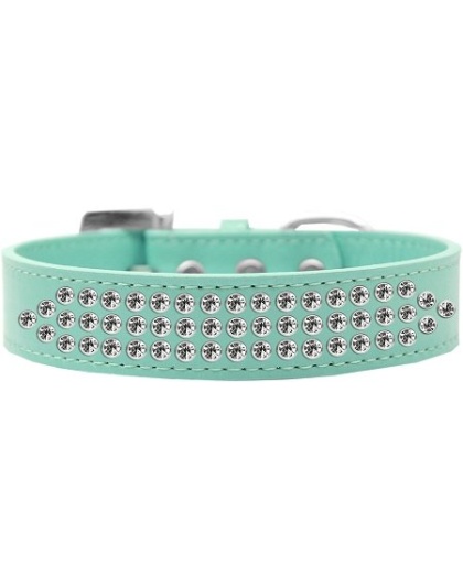 Three Row Clear Crystal Dog Collar Aqua Size 12