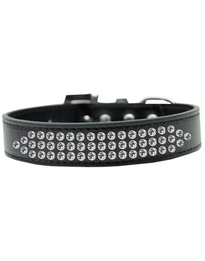 Three Row Clear Crystal Dog Collar Black Size 12