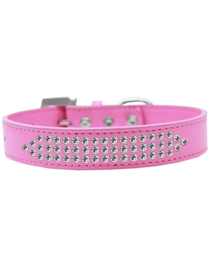 Three Row Clear Crystal Dog Collar Bright Pink Size 12