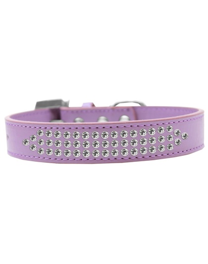Three Row Clear Crystal Dog Collar Lavender Size 12