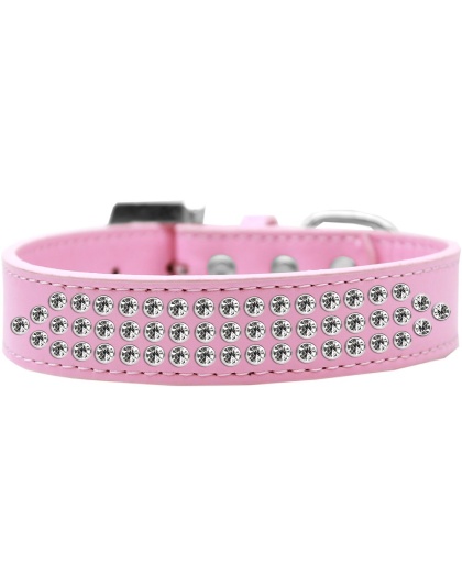 Three Row Clear Crystal Dog Collar Light Pink Size 12