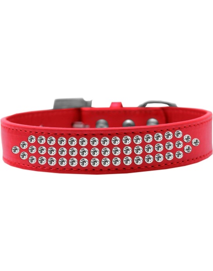 Three Row Clear Crystal Dog Collar Red Size 12