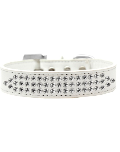 Three Row Clear Crystal Dog Collar White Size 12