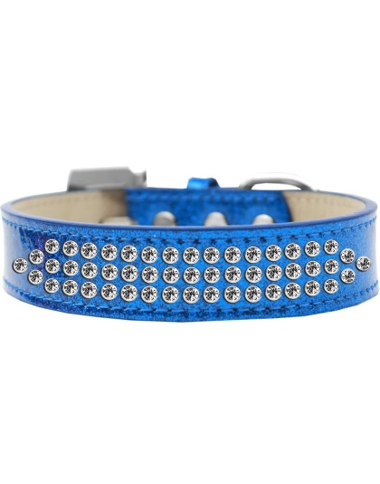 Three Row Clear Crystal Ice Cream Dog Collar Blue Size 12