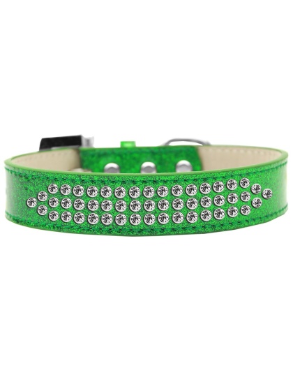 Three Row Clear Crystal Ice Cream Dog Collar Emerald Green Size 12