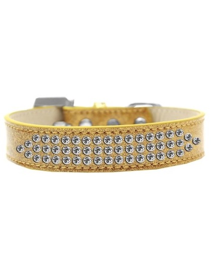 Three Row Clear Crystal Ice Cream Dog Collar Gold Size 12