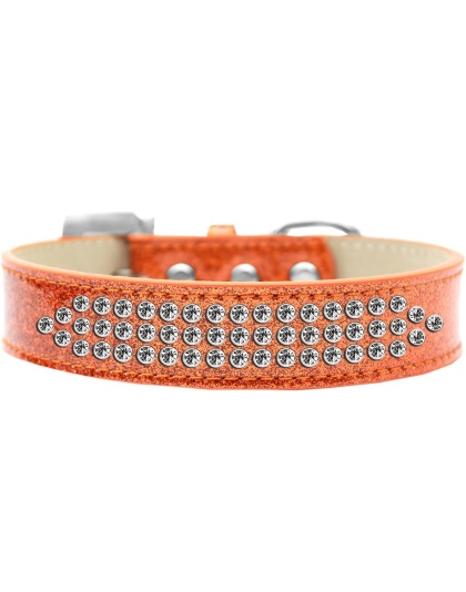 Three Row Clear Crystal Ice Cream Dog Collar Orange Size 12