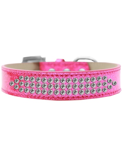 Three Row Clear Crystal Ice Cream Dog Collar Pink Size 12
