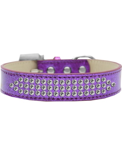 Three Row Clear Crystal Ice Cream Dog Collar Purple Size 12