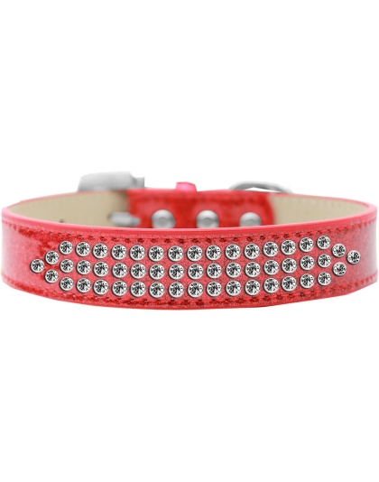 Three Row Clear Crystal Ice Cream Dog Collar Red Size 12