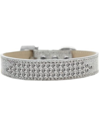 Three Row Clear Crystal Ice Cream Dog Collar Silver Size 12