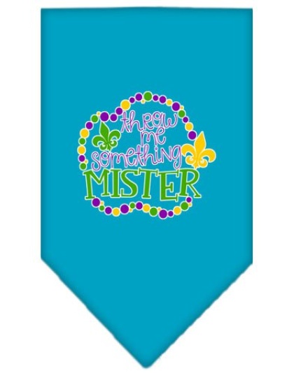 Throw me Something Screen Print Mardi Gras Bandana Turquoise Large