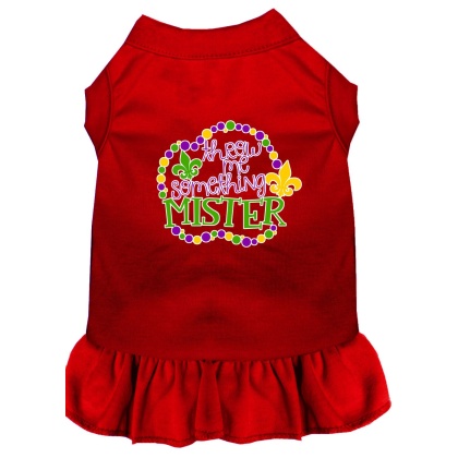 Throw me Something Screen Print Mardi Gras Dog Dress Red 4X