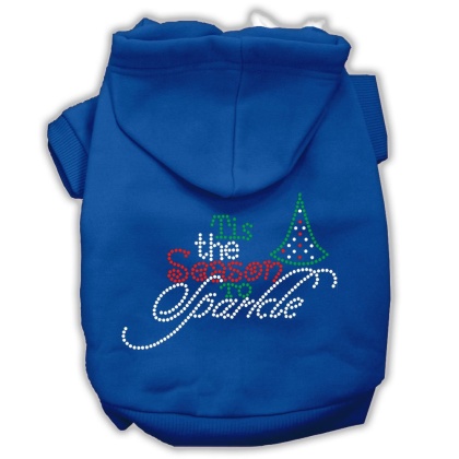 Tis the Season to Sparkle Rhinestone Dog Hoodie Blue L