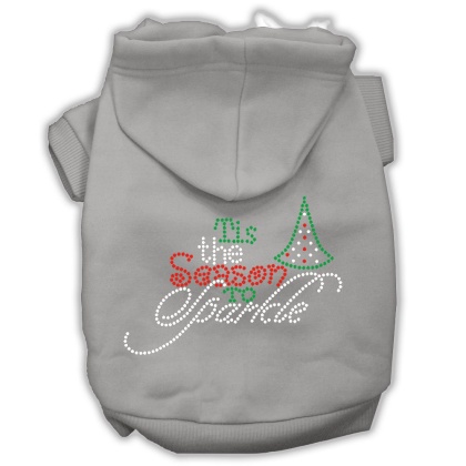 Tis the Season to Sparkle Rhinestone Dog Hoodie Grey L