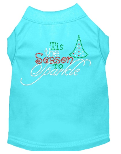 Tis the Season to Sparkle Rhinestone Dog Shirt Aqua Lg