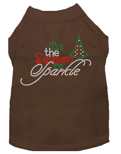 Tis the Season to Sparkle Rhinestone Dog Shirt Brown Lg