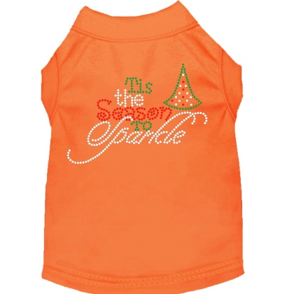 Tis the Season to Sparkle Rhinestone Dog Shirt Orange Lg