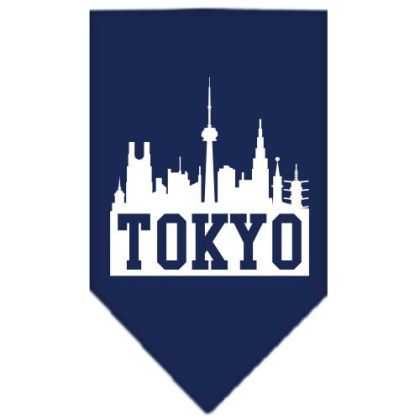 Tokyo Skyline Screen Print Bandana Navy Blue large