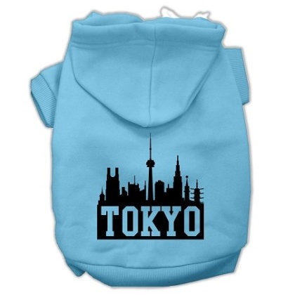 Tokyo Skyline Screen Print Pet Hoodies Baby Blue Size Lg
