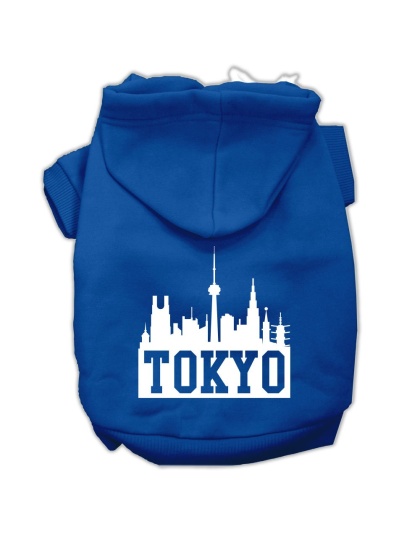 Tokyo Skyline Screen Print Pet Hoodies Blue Size Lg