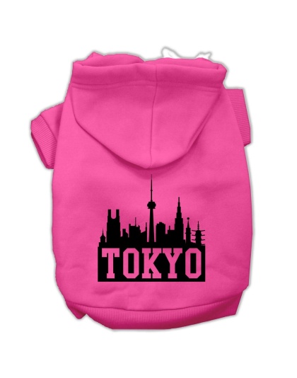 Tokyo Skyline Screen Print Pet Hoodies Bright Pink Size Lg