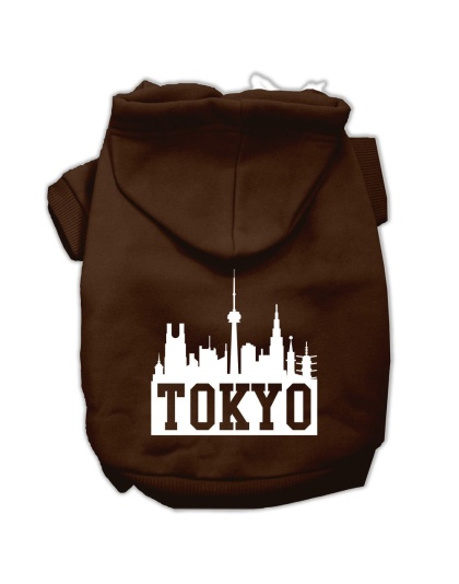 Tokyo Skyline Screen Print Pet Hoodies Brown Size Lg