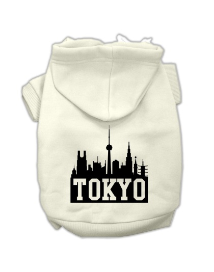 Tokyo Skyline Screen Print Pet Hoodies Cream Size Lg