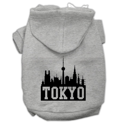 Tokyo Skyline Screen Print Pet Hoodies Grey Size Lg
