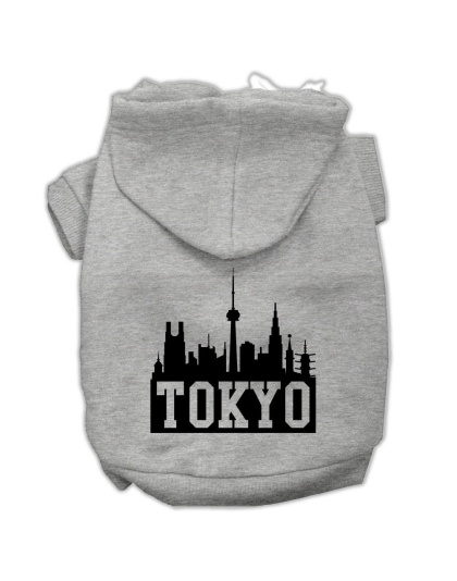 Tokyo Skyline Screen Print Pet Hoodies Grey Size Lg