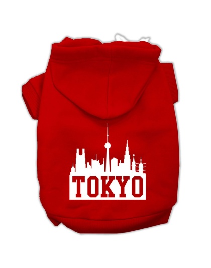 Tokyo Skyline Screen Print Pet Hoodies Red Size Lg