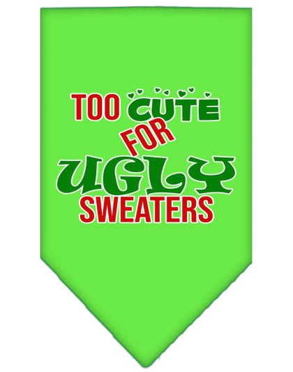 Too Cute for Ugly Sweaters Screen Print Bandana Lime Green Large